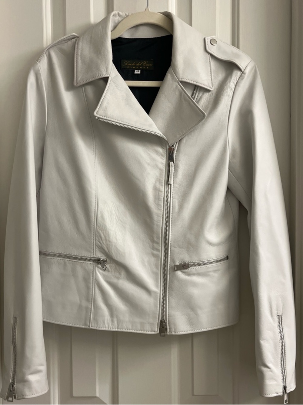 Authentic School of Leather Florence White Leather Biker Jacket